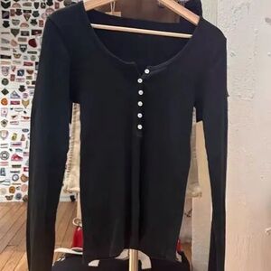 Brandy Melville Black Long Sleeve button up (Henley Top)